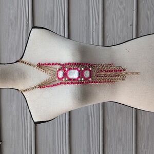 Pink and Gold Long Cluster Necklace | Statement Necklace